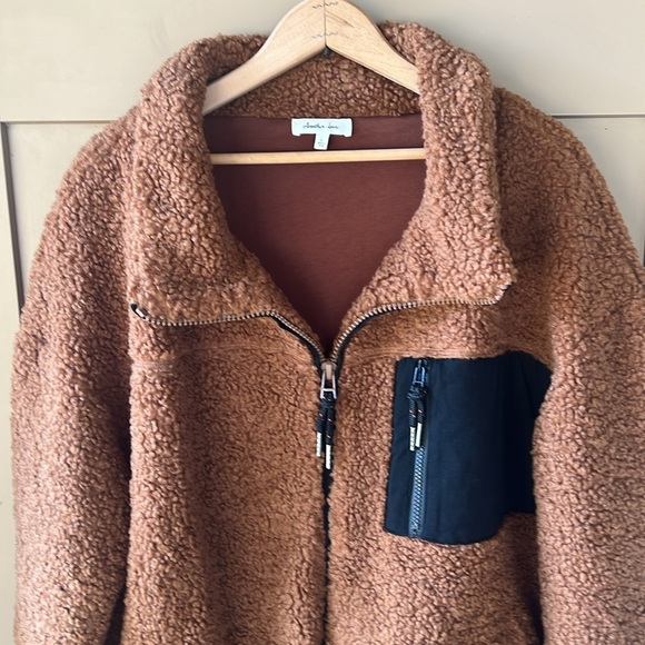 Another Love Rust & Black Sz L Sherpa Teddy Zip Up Jacket - Picture 2 of 11